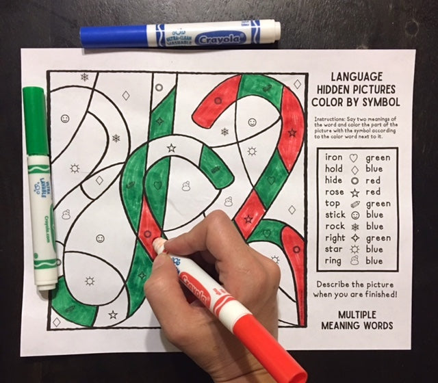 Color by Symbol Hidden Pictures - Christmas~ A Speech Therapy Activity (Articulation and Language)
