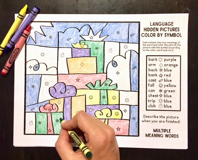 Color by Symbol Hidden Pictures - Christmas~ A Speech Therapy Activity (Articulation and Language)