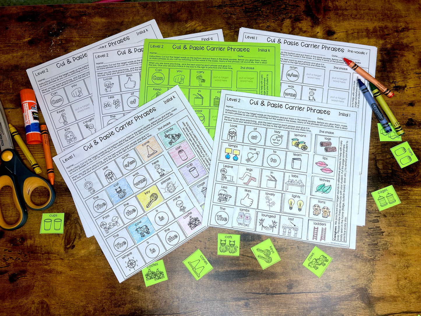 Carrier Phrase Cut & Paste for Articulation 2 levels ~ Print & Go