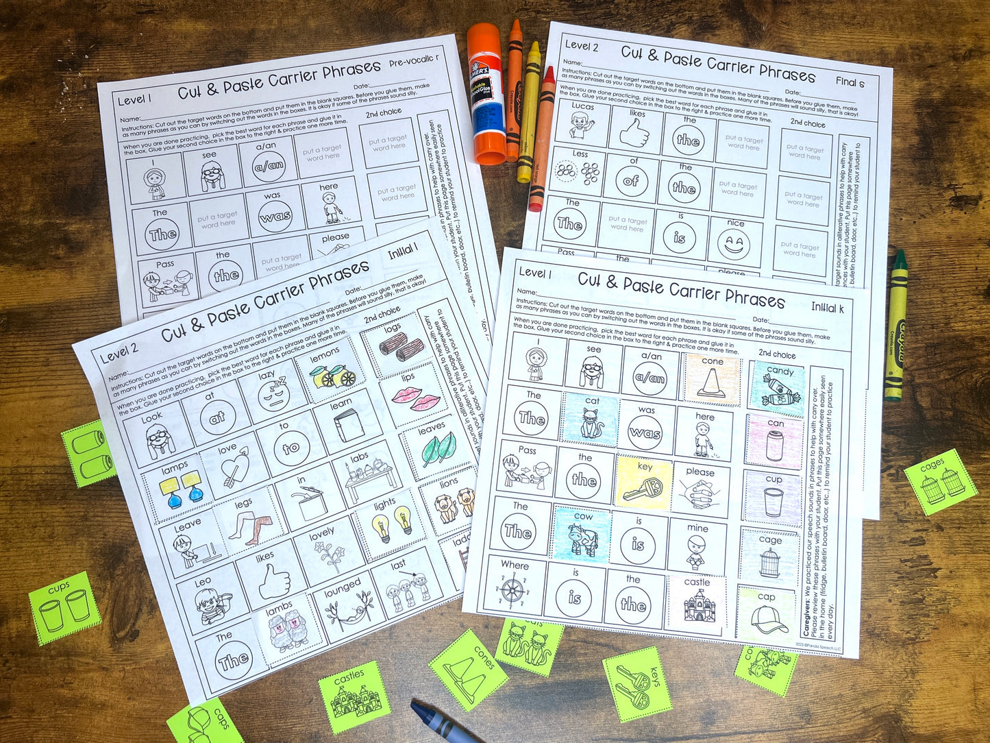 Carrier Phrase Cut & Paste for Articulation 2 levels ~ Print & Go