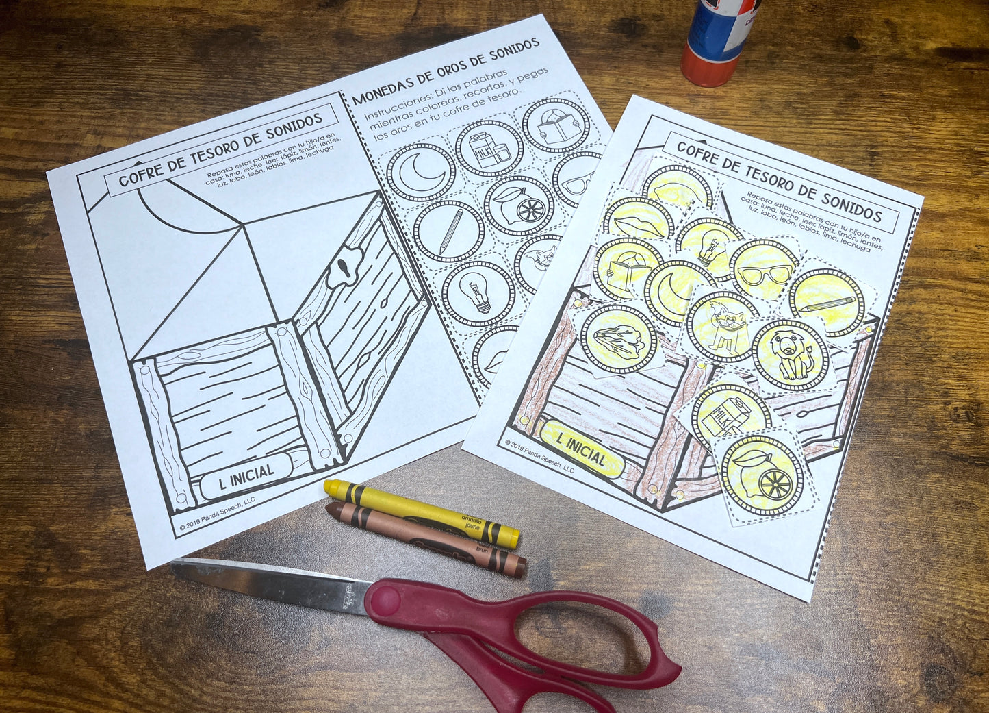 Monedos de Oros y Vocabulario Speech Therapy Craft with Spanish Targets