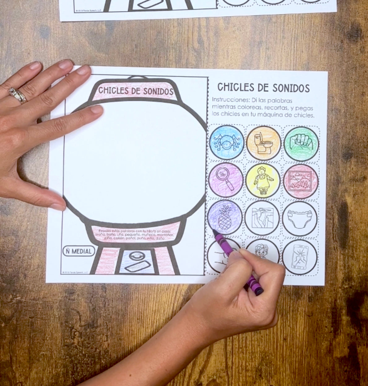 Chicles de Sonidos y Vocabulario Speech Therapy Craft with Spanish Targets