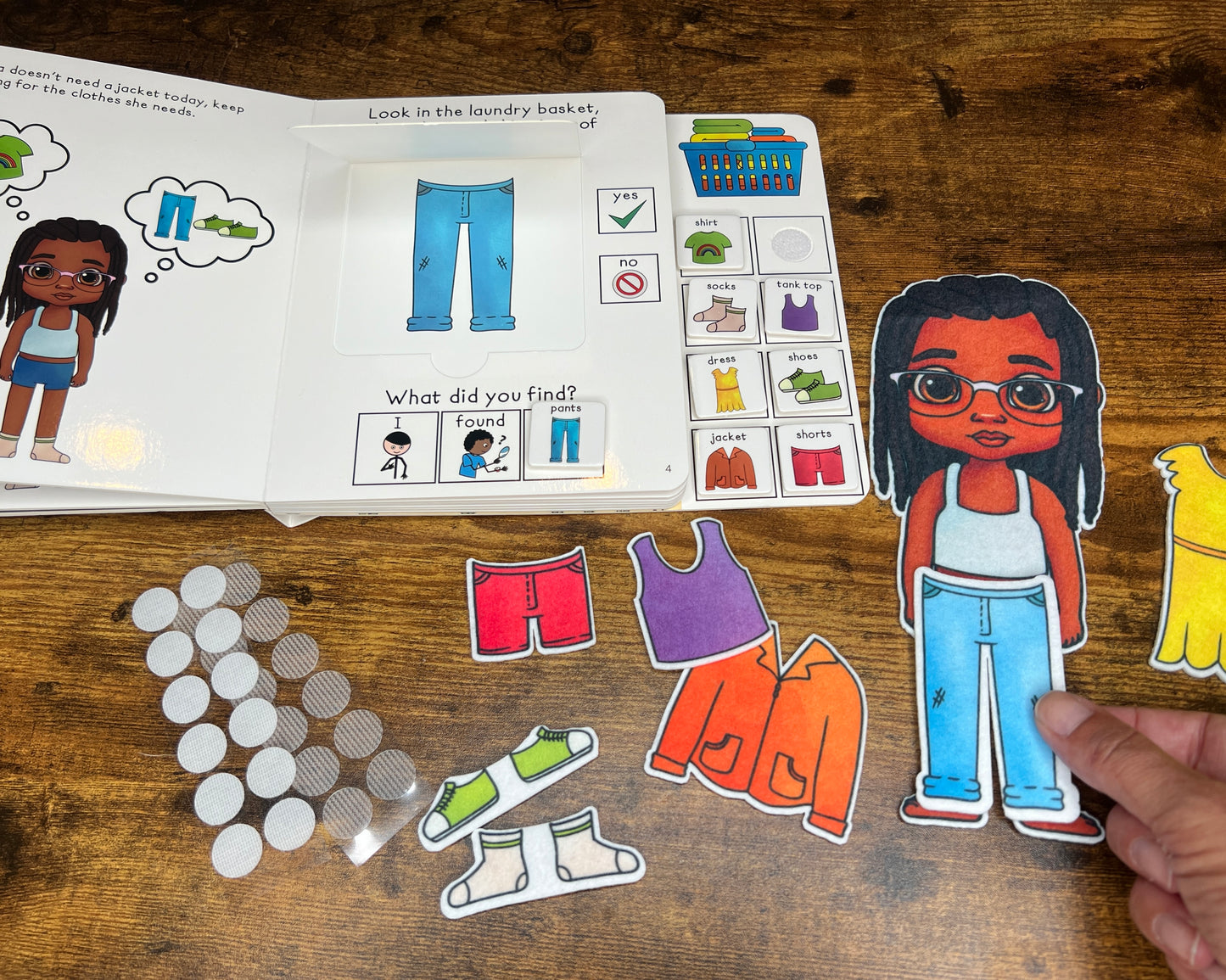 Felt Story Companion Set for Time to Get Dressed~ Felt character from book (Mya) and clothing items
