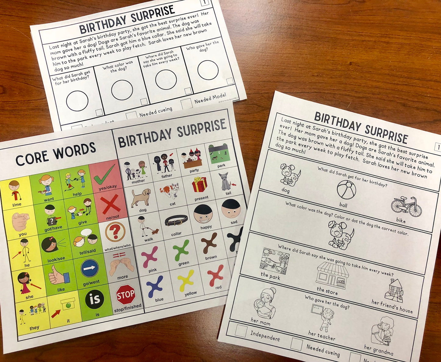 Simple Story Comprehension with picture support, great for AAC Users (Print and make activity)