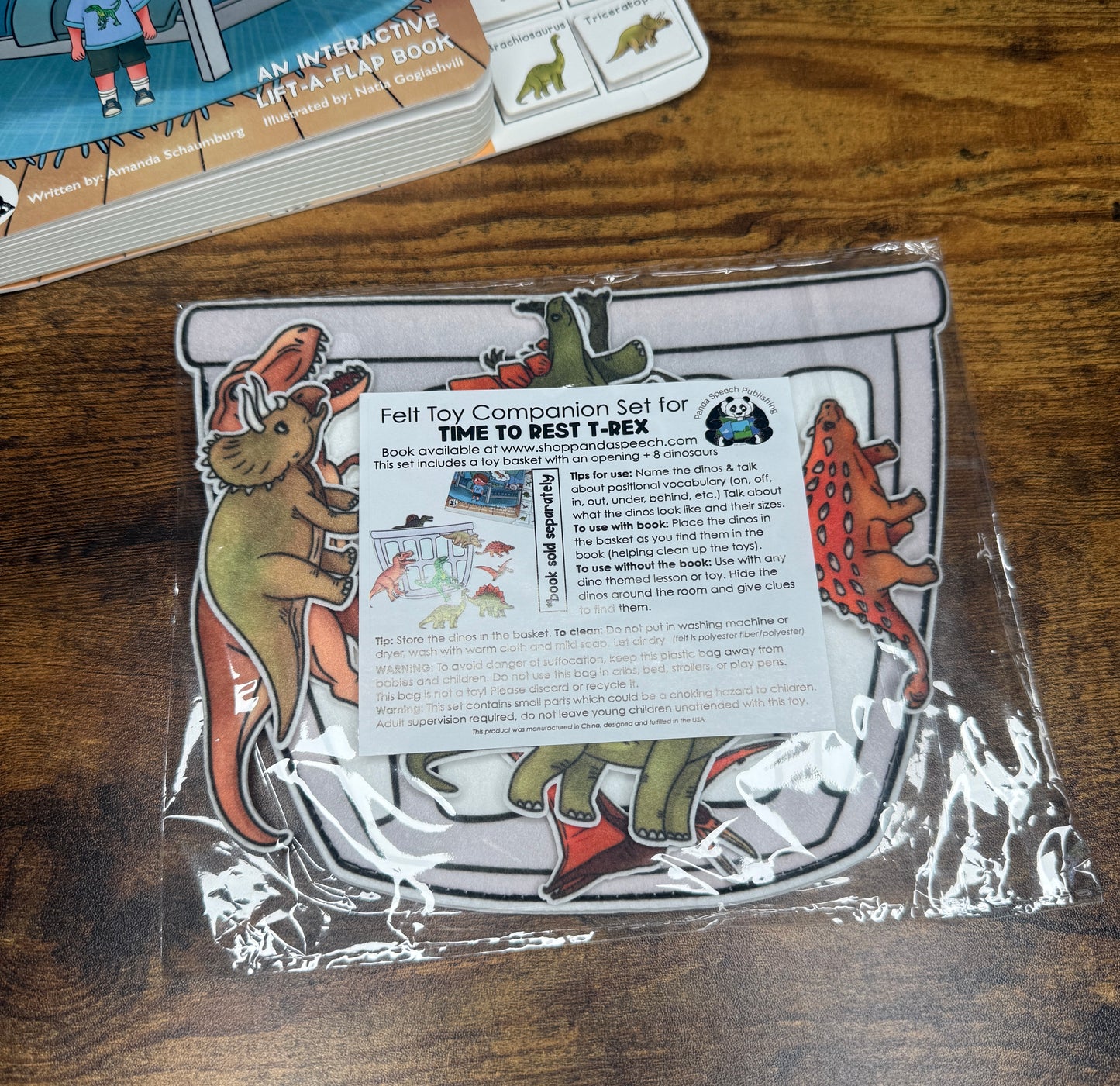 Felt Story Companion Set for Time to Rest T-REX~ Felt dinosaurs and basket (from book)