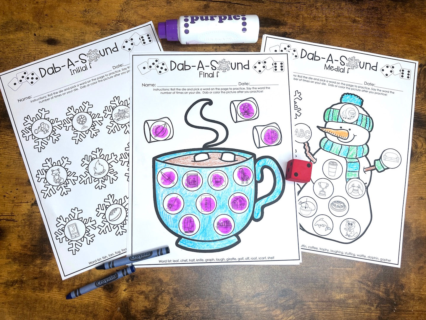 Dab a Sound Winter Edition ~ Print & Go for Articulation Speech Therapy