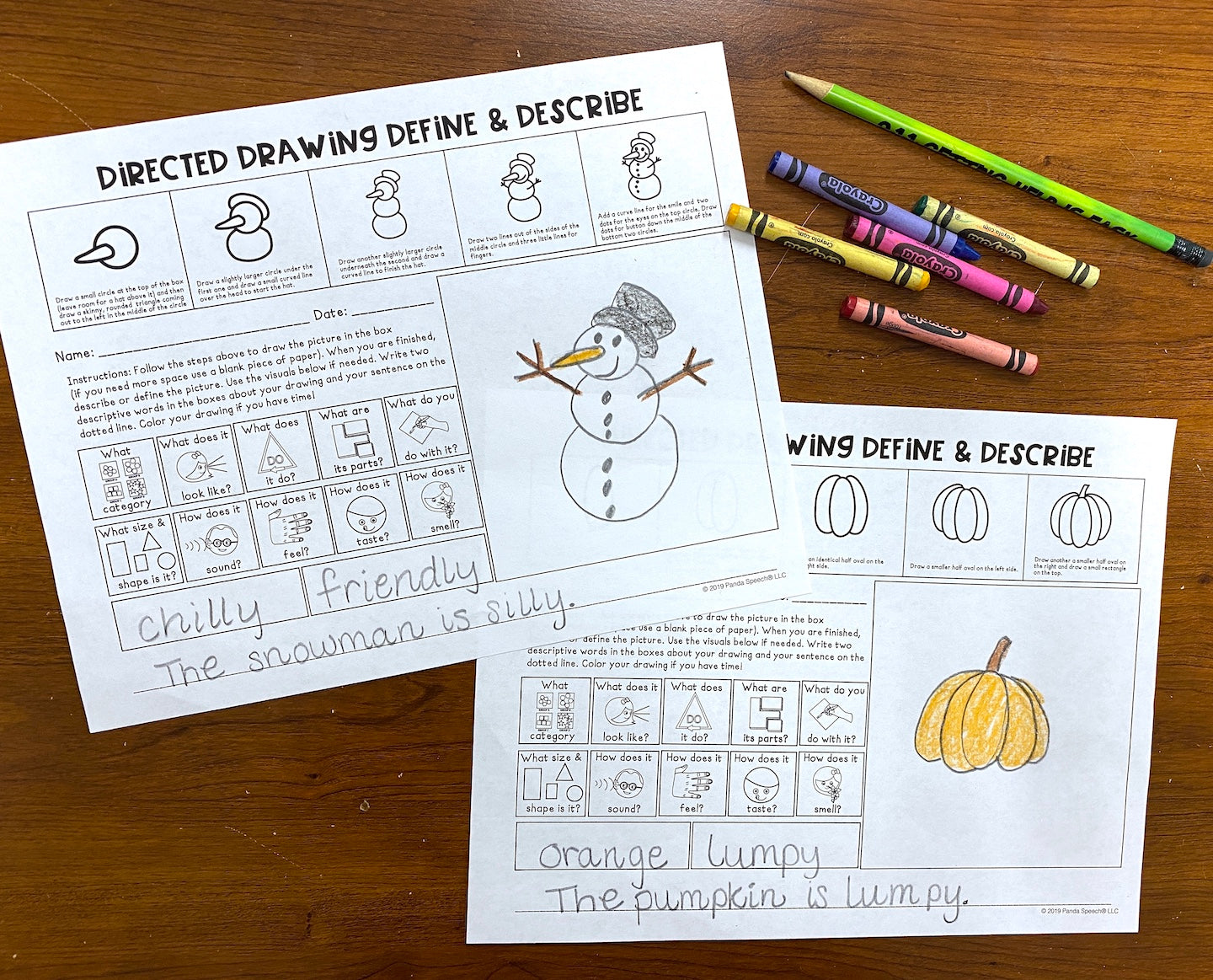 Seasonal Directed Drawing Define & Describe  ~ Print & Go for Speech Therapy + digital options