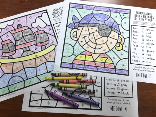 Color by Symbol Hidden Pictures - Pirates ~ A Speech Therapy Articulation Activity