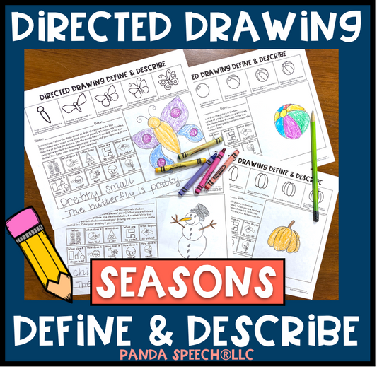 Seasonal Directed Drawing Define & Describe  ~ Print & Go for Speech Therapy + digital options