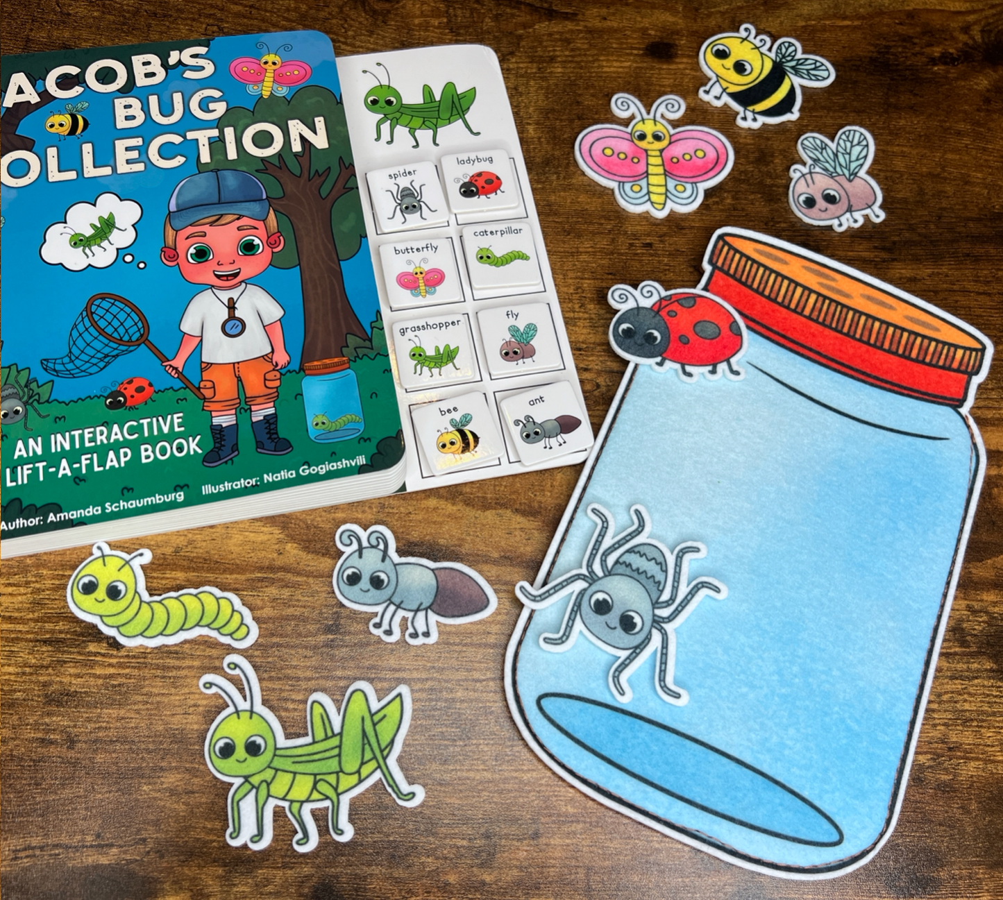 Felt Story Companion Set for Jacob's Bug Collection~ Felt bug jar and bugs (from book)