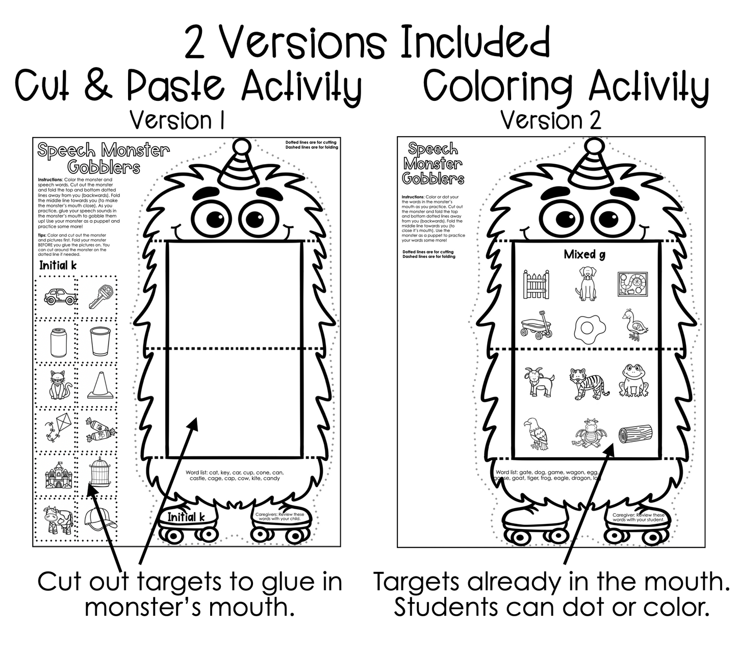 Speech Monster Gobblers for Speech Therapy ~ Articulation and Language No Prep One Page Craft