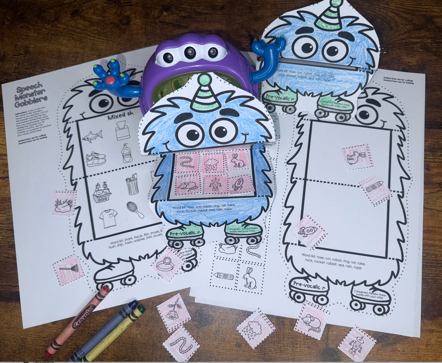 Speech Monster Gobblers for Speech Therapy ~ Articulation and Language No Prep One Page Craft