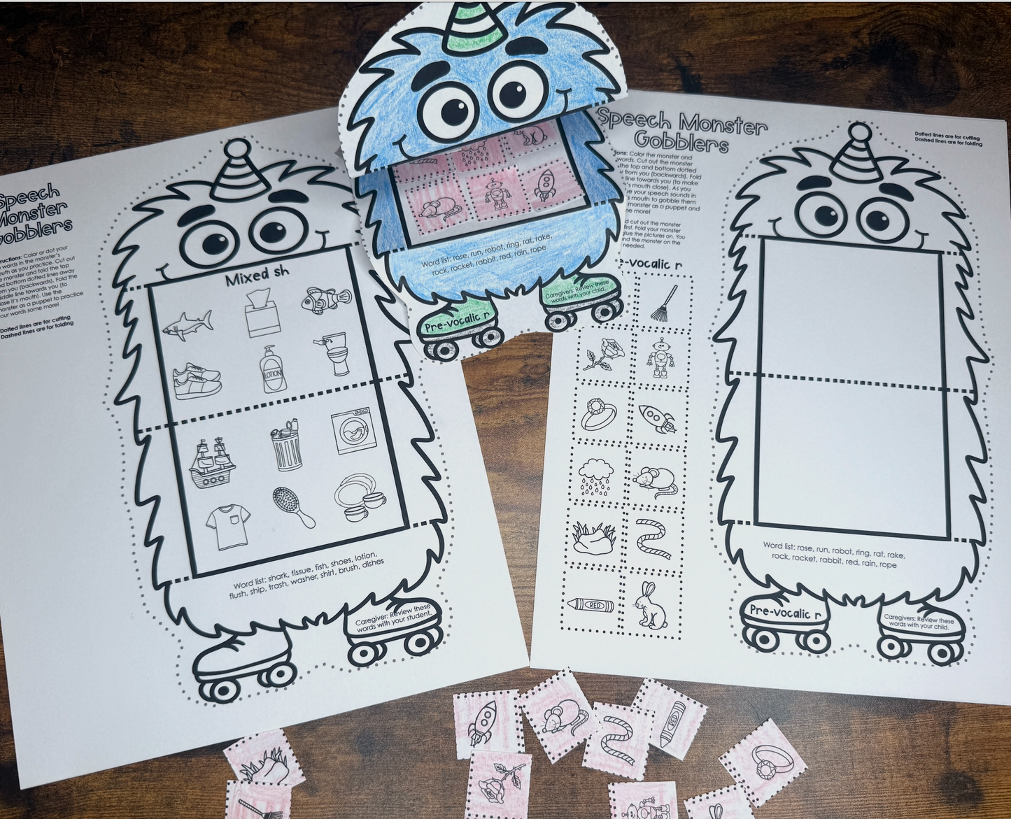 Speech Monster Gobblers for Speech Therapy ~ Articulation and Language No Prep One Page Craft