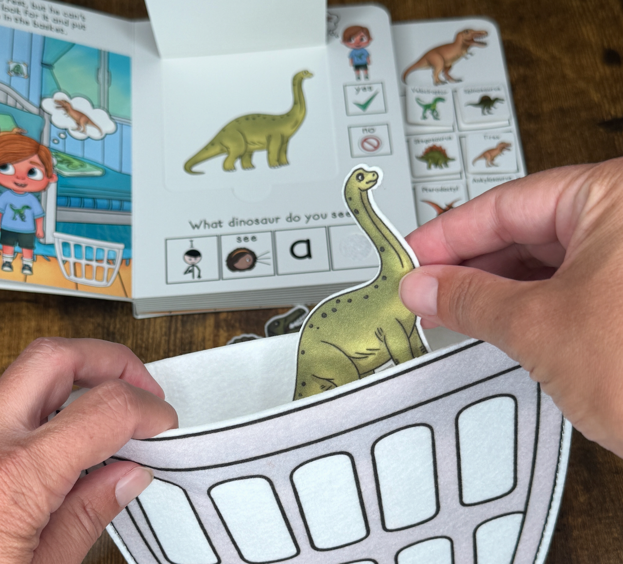 Felt Story Companion Set for Time to Rest T-REX~ Felt dinosaurs and basket (from book)