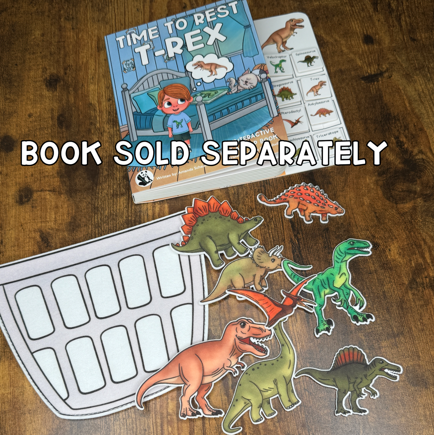 Felt Story Companion Set for Time to Rest T-REX~ Felt dinosaurs and basket (from book)