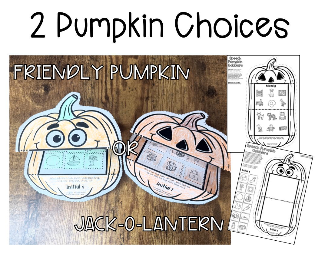 Speech Pumpkin Gobblers for Speech Therapy ~ Articulation and Language No Prep One Page Craft