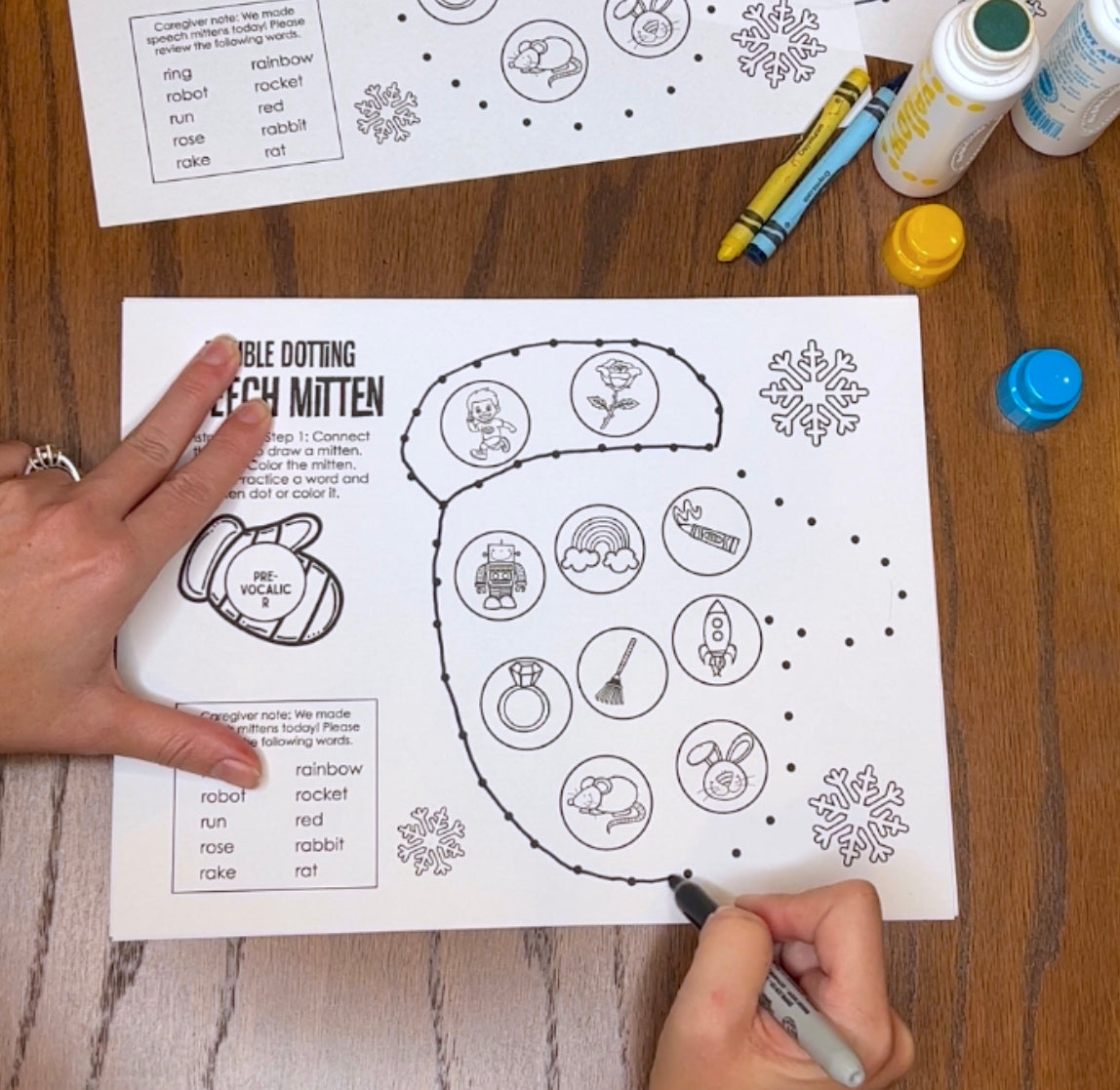 Double Dotting Speech Mittens ~ A Speech Therapy Art Activity