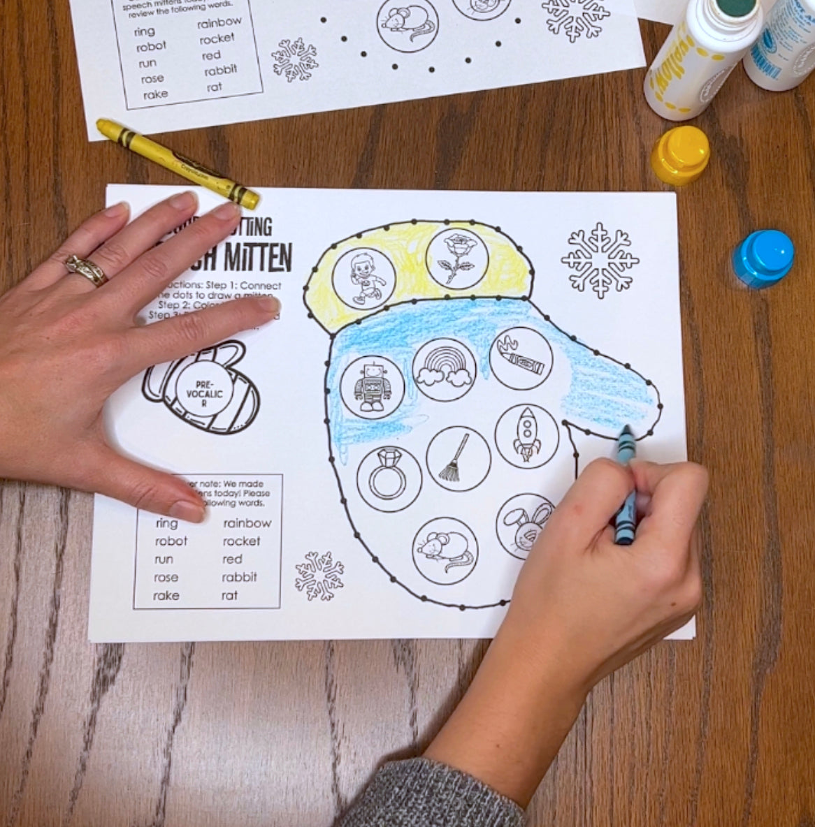 Double Dotting Speech Mittens ~ A Speech Therapy Art Activity