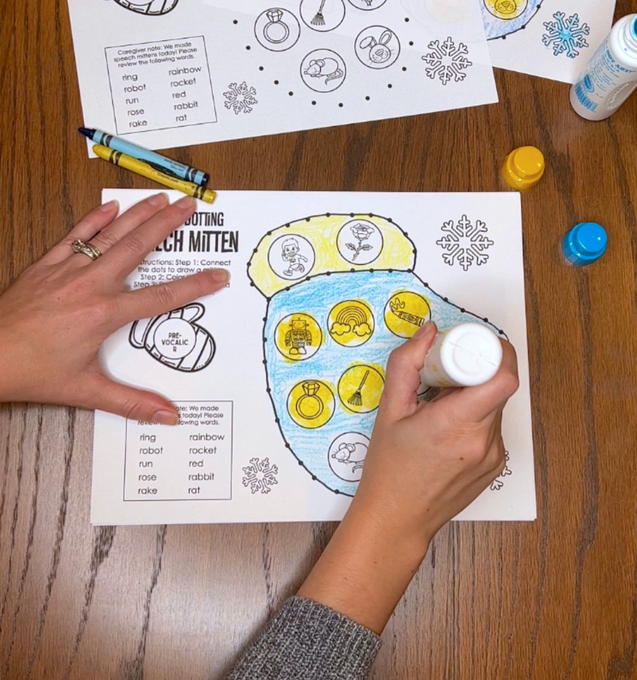 Double Dotting Speech Mittens ~ A Speech Therapy Art Activity