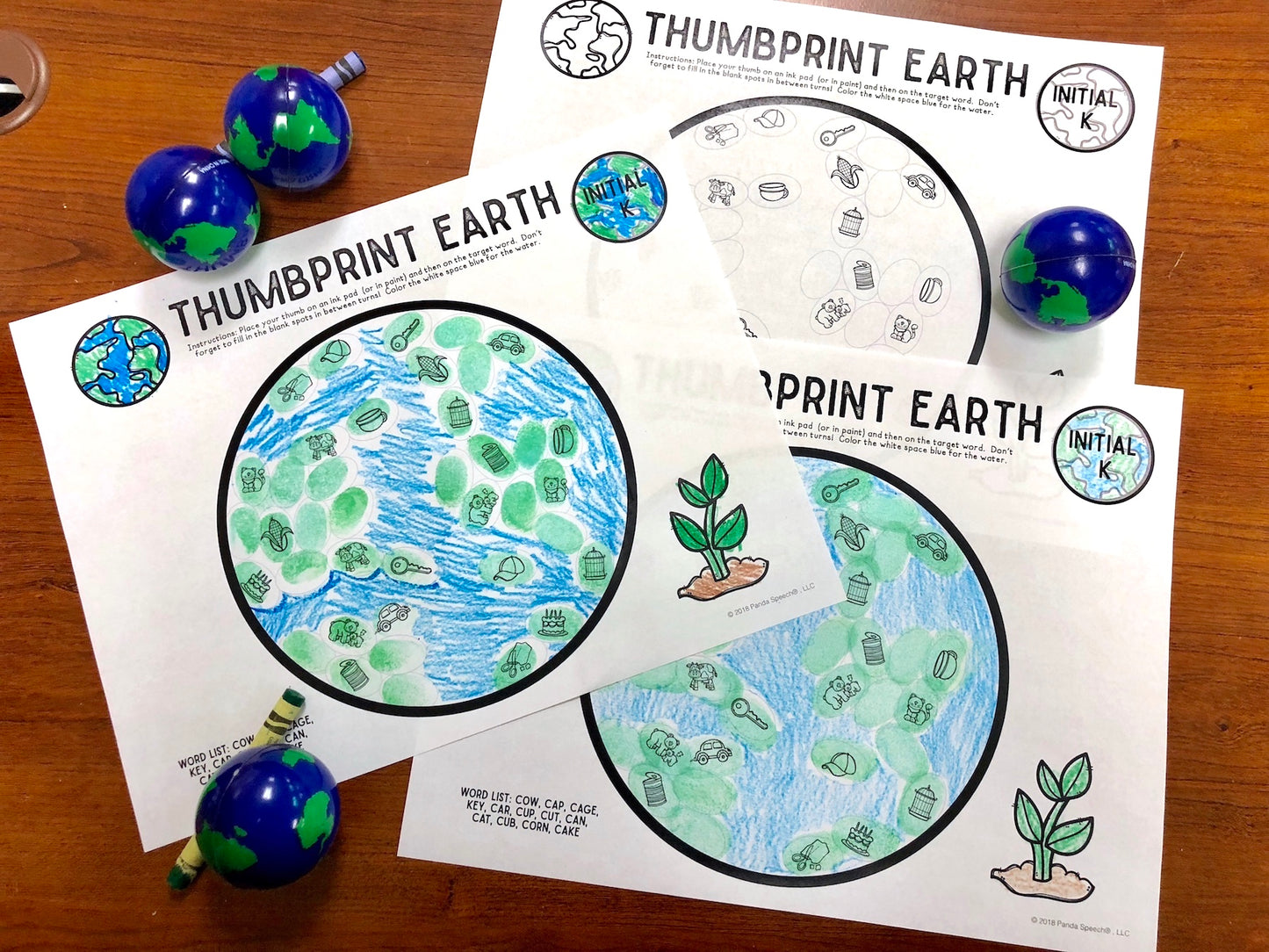 Articulation Thumbprint Earth: Speech Therapy Art Activity