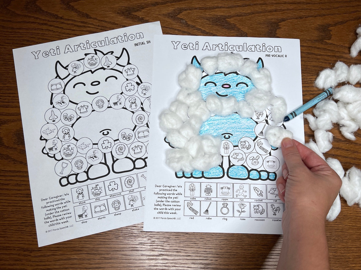 Yeti Articulation and Language! Speech Therapy Cotton Ball craft