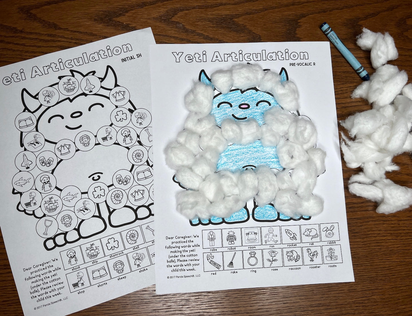 Yeti Articulation and Language! Speech Therapy Cotton Ball craft