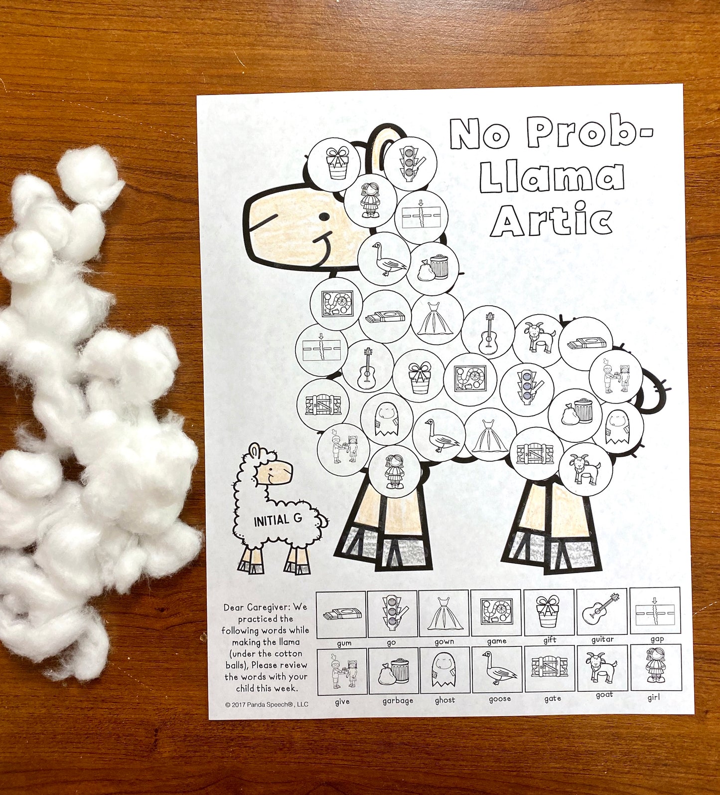 No Prob-Llama Articulation and Language! Speech Therapy Cotton Ball craft