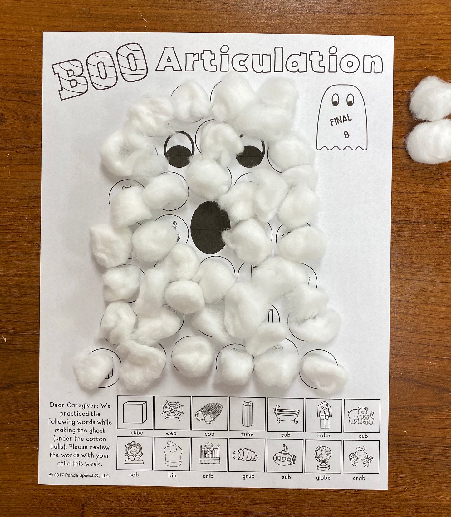 Boo Articulation and Language! Speech Therapy Cotton Ball craft