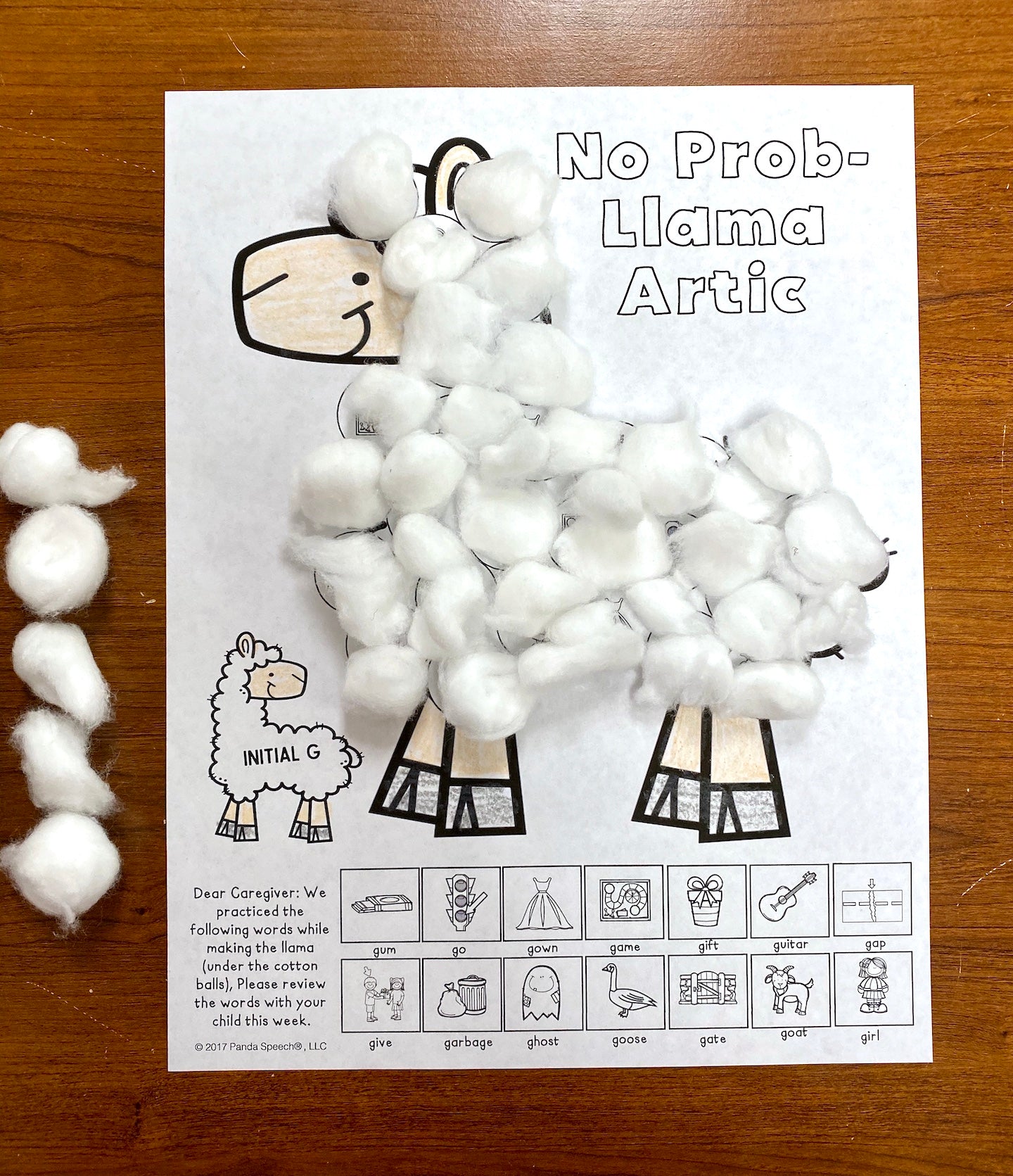 No Prob-Llama Articulation and Language! Speech Therapy Cotton Ball craft