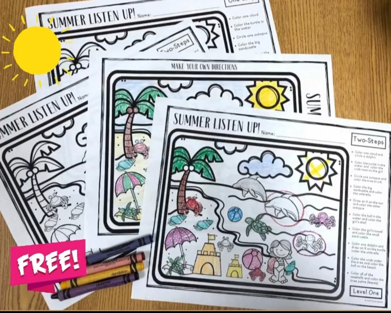 Summer Listen Up! Following Directions Freebie