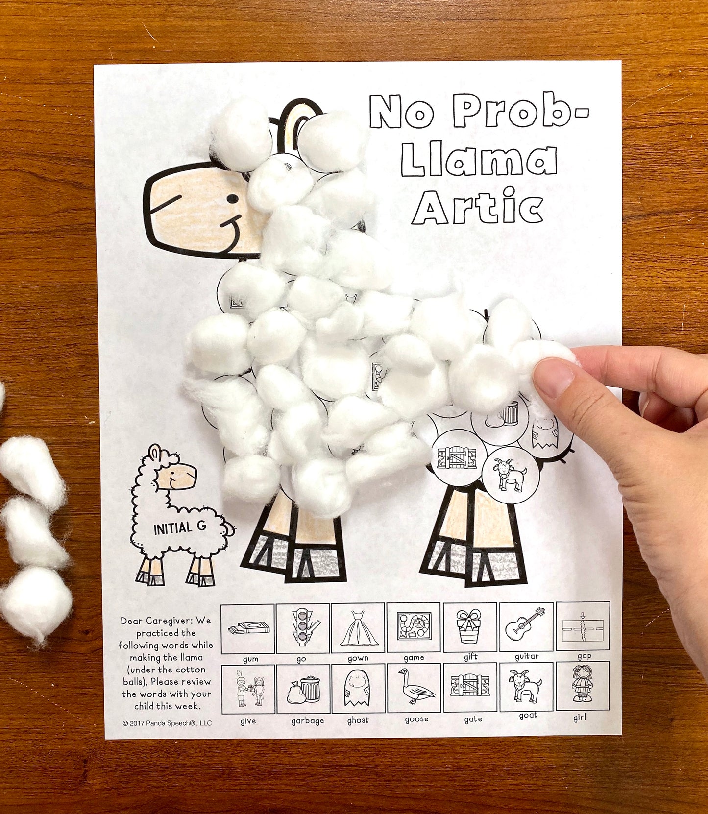 No Prob-Llama Articulation and Language! Speech Therapy Cotton Ball craft