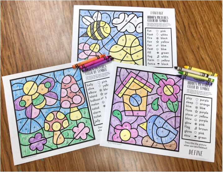 Color by Symbol Hidden Pictures SPRING!~ Print & Go Coloring Pages for Speech Therapy