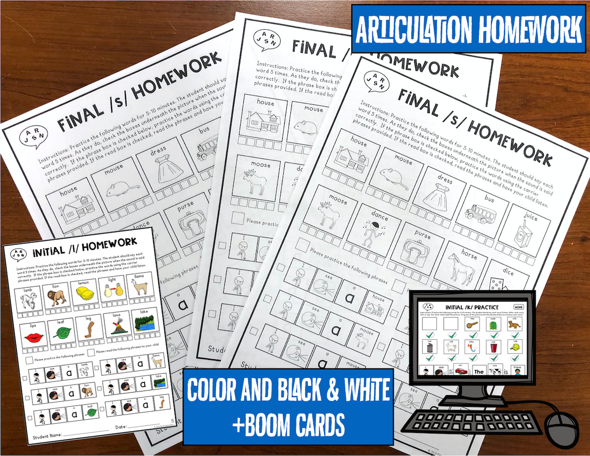 Articulation Homework Later Sounds: Words & Phrases + BOOM Cards