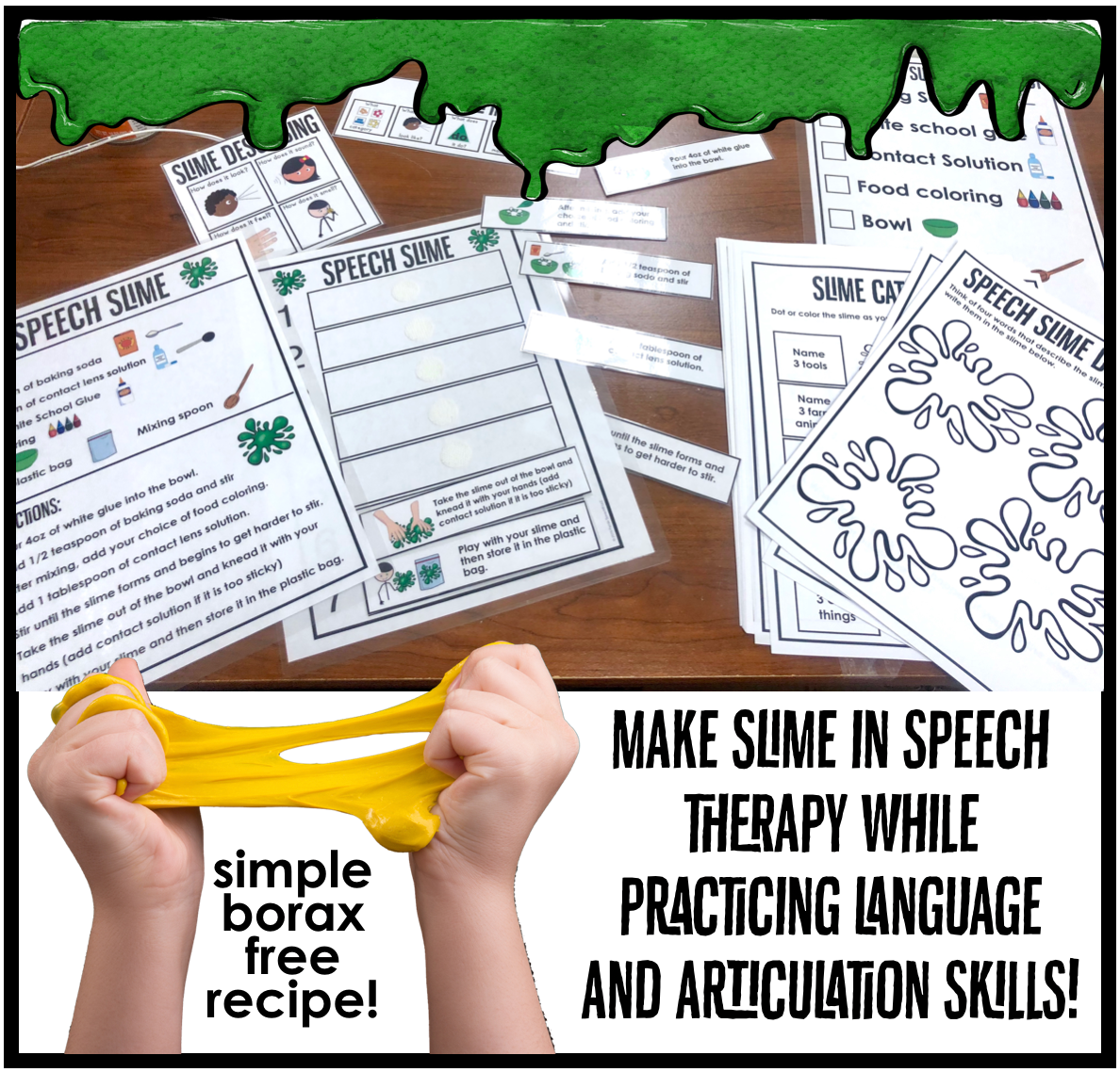 Speech Slime! Speech Therapy Science Experiment Visuals and Worksheets