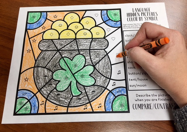 Color by Symbol Hidden Pictures - St. Patrick's ~ A Speech Therapy Activity (Articulation and Language)