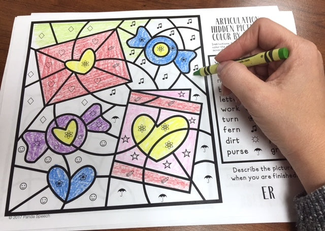 Color by Symbol Hidden Pictures - Valentines ~ A Speech Therapy Articulation Activity (Copy)