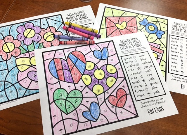 Color by Symbol Hidden Pictures - Valentines ~ A Speech Therapy Articulation Activity (Copy)