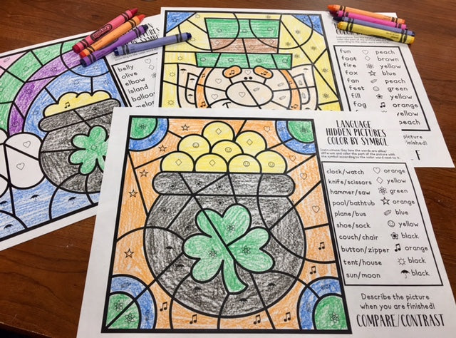 Color by Symbol Hidden Pictures - St. Patrick's ~ A Speech Therapy Activity (Articulation and Language)