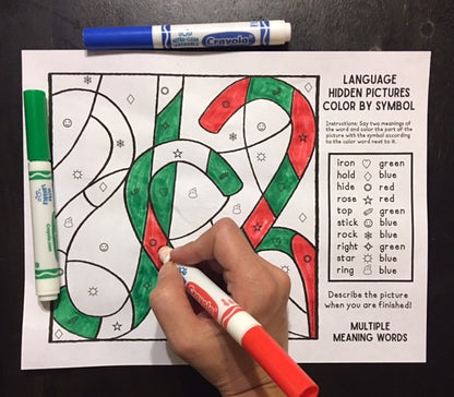 Color by Symbol Hidden Pictures - Christmas~ A Speech Therapy Activity (Articulation and Language)