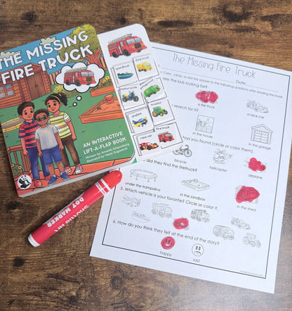 NEW The Missing Fire Truck ~  Lift-a-Flap Board Book + downloadable extras