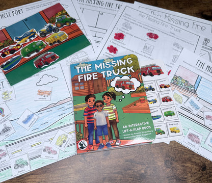 NEW The Missing Fire Truck ~  Lift-a-Flap Board Book + downloadable extras