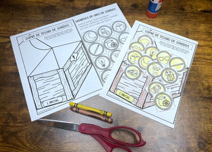 Monedos de Oros y Vocabulario Speech Therapy Craft with Spanish Targets