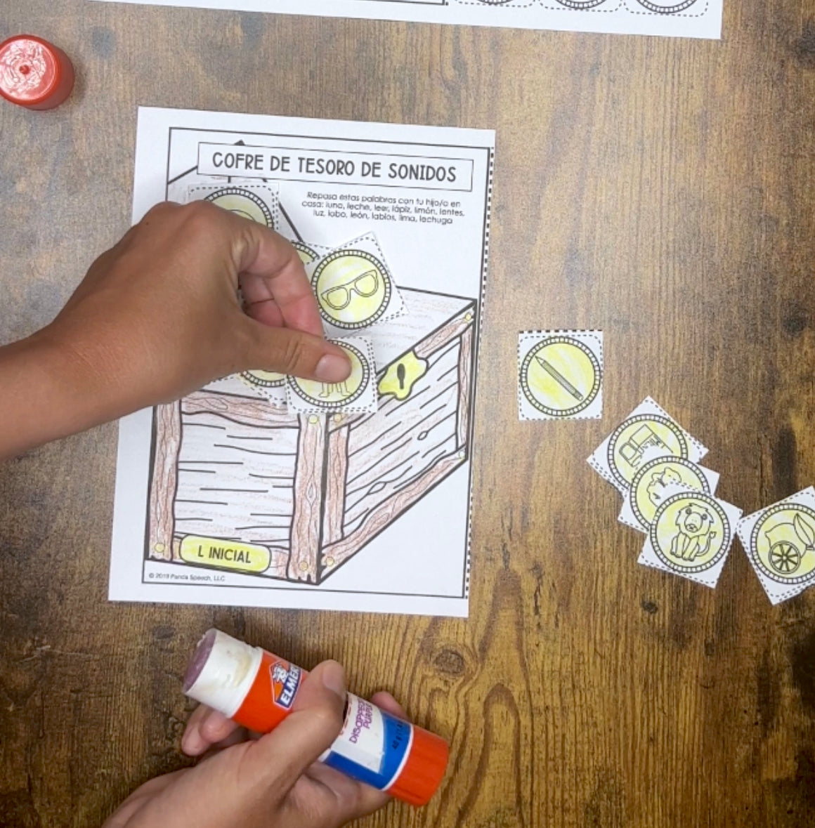 Monedos de Oros y Vocabulario Speech Therapy Craft with Spanish Targets