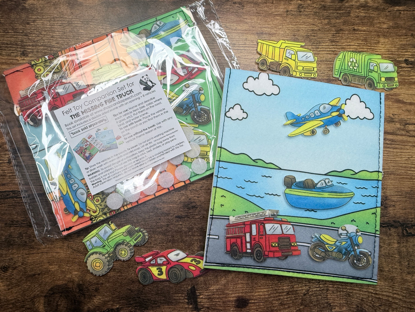 Felt Story Companion Set for The Missing Fire Truck Book~ Felt scene and vehicles