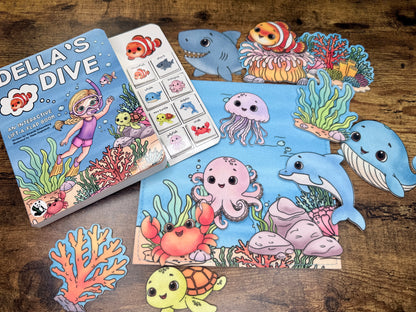 Felt Story Companion Set for Della's Dive Book~ Felt ocean scene and ocean animals