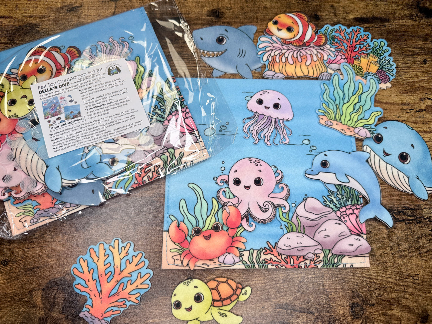 Felt Story Companion Set for Della's Dive Book~ Felt ocean scene and ocean animals