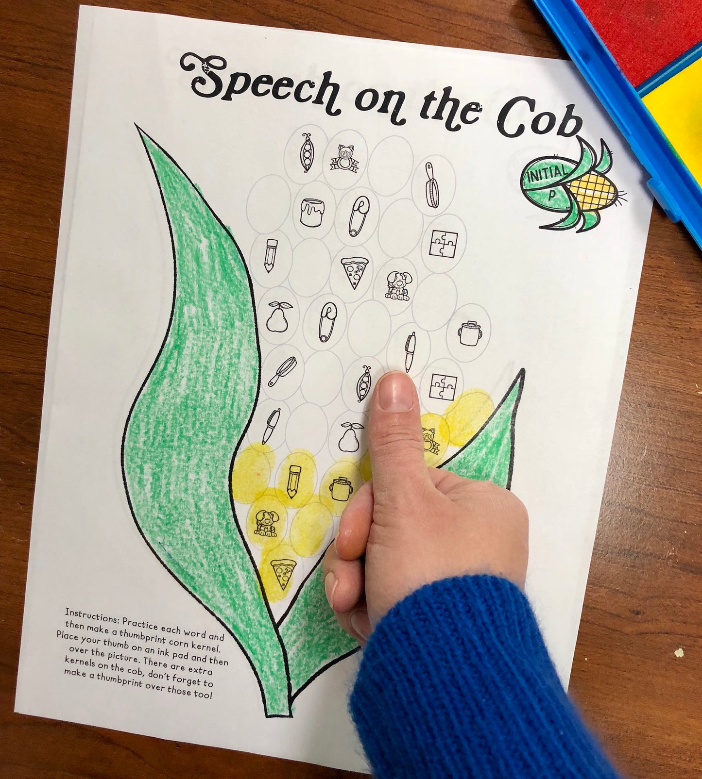 Corn on the Cob Thumbprints A Speech Therapy Craft Activity ~ Articulation Practice