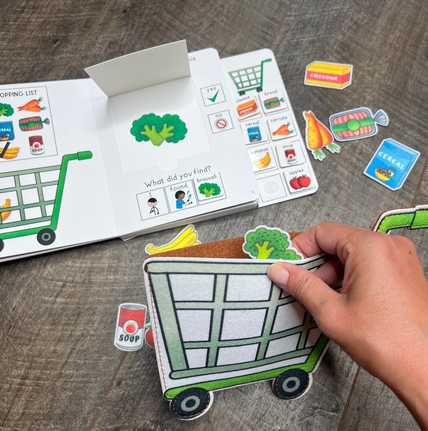 Felt Story Companion Set for Sheldon Goes Shopping~ Felt grocery cart and food (from book)