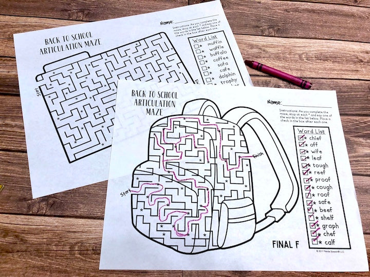 Back to School Articulation Mazes ~ No Prep Speech Therapy