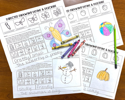Seasonal Directed Drawing Define & Describe  ~ Print & Go for Speech Therapy + digital options